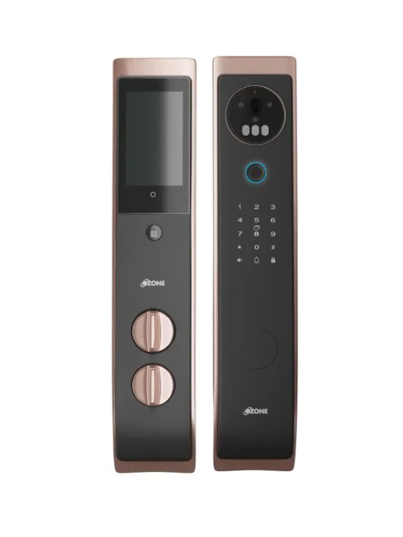 Ozone 3D Facial and Palm Recognition Smart Door Lock for Wooden & Metal Doors, 6-Way Access, Face Recognition, Palm Recognition, Mobile App, Fingerprint, Password, RFID Card, 45-120 mm Door Thickness, Free Installation, 3 Years Warranty (Rose Gold)