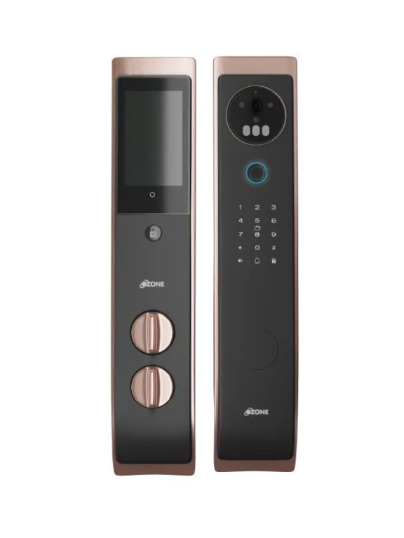 Ozone 3D Facial Recognition Smart Door Lock for Wooden & Metal Doors, 5-Way Access, Face Recognition, Mobile App, Fingerprint, Password, RFID Card, 45-120 mm Door Thickness, Free Installation, 3 Years Warranty (Rose Gold)