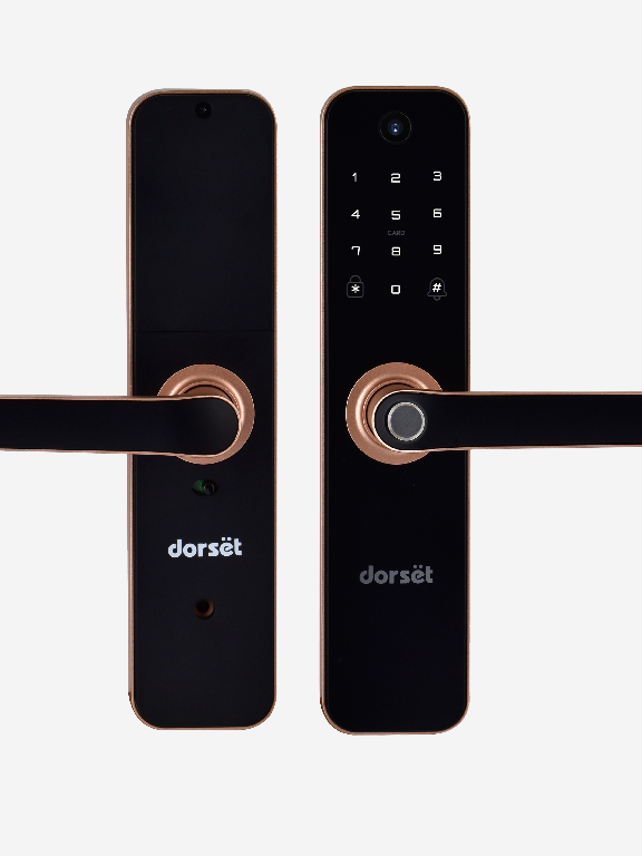 Dorset DG 204 Fingerprint Door Lock with WiFi in Built & Integrated Camera | 5-Way Access: Fingerprint, PIN, App, RFID, Key | Audit Trail & Dual Authentication | 3-Year Warranty | Rose Gold