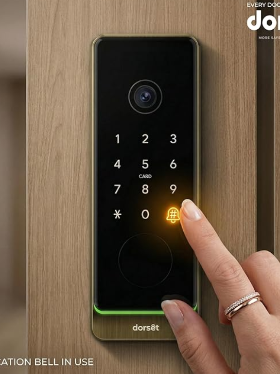 Dorset DG 905 Digital Rim Lock with 5-in-1 Access – Fingerprint, PIN, RFID, Key, Mobile App | Wi-Fi Inbuilt, HD Camera, 2-Way Intercom, Smart Home Compatible | AB Finish