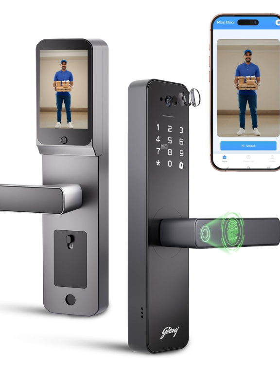 Godrej Smart Lock | Neo Pro View Digital Lock for Wooden Doors with Camera, View Screen, Wi-fi