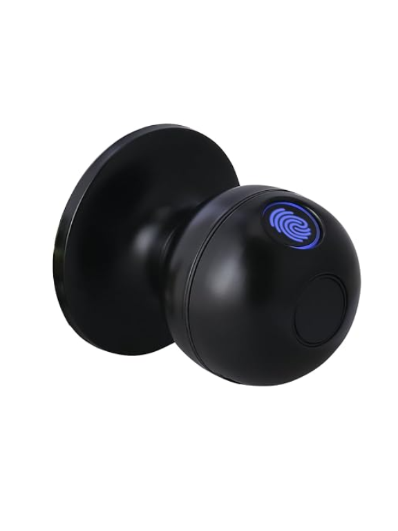 Hafele Stella Digital Knob Lock for Doors | Smart Control | Fingerprint Access | Compact | Black Matt | Bluetooth App Access | 3 Years Warranty