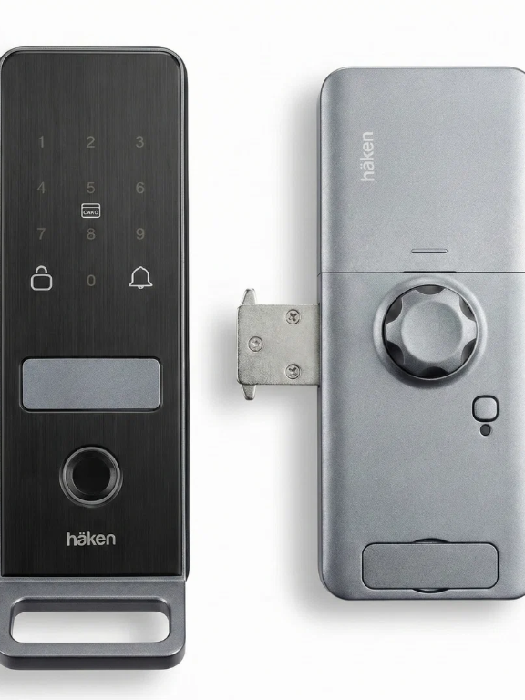 Haken HDLE Coupe Digital Rim Door Lock with Pull Handle for Wooden Door | 5-Way Smart Access: Fingerprint, PIN, RFID, App & Key | WiFi Smart Security | Dark Grey