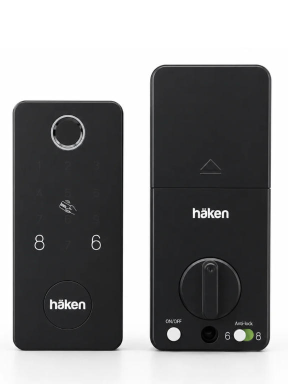 Haken HDLE-R60 Digital Door Lock for Wooden Door | 5-Way Access – Fingerprint, PIN Password, RFID Card, Mobile App (WiFi) & Mechanical Key | Smart Touch Keypad | Deadbolt Lock | Black