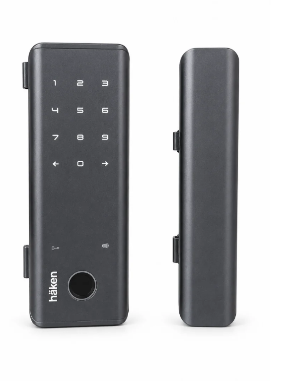 Haken HDLE-RG51 Digital Glass Door Lock | 5-Way Access – Fingerprint, PIN Password, RFID Card, Mobile App (WiFi) & Mechanical Key | Smart Touch Keypad | Sliding Glass Door Compatible | Dark Grey