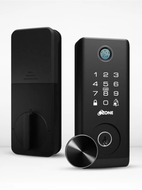 Ozone Deadbolt Lock for Wooden & Metal Doors, 4-Way Access, OzoLife App, Fingerprint, Password, RFID Card, 35-55 mm Door Thickness, Free Installation, 2 Years Warranty.