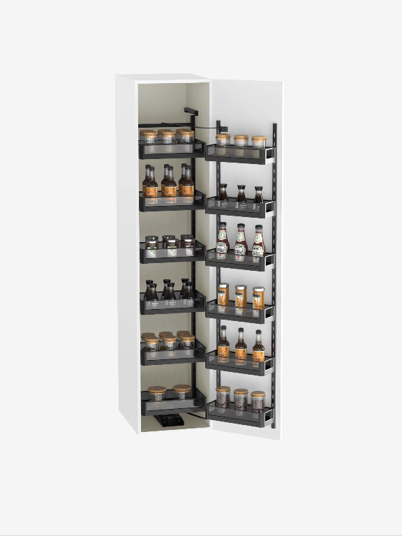 Dorset Glass Pantry tall Unit Storage System grey sheet base 6ft softclose (Cabinet Width 600mm 12 Baskets) premium 5 years warrenty