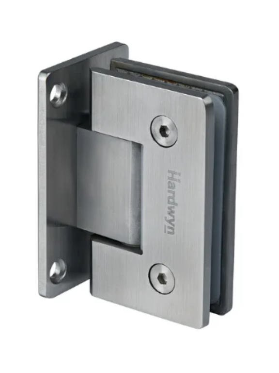 SS Wall to Glass Hinges 90 Degree For Glass Doors in Shower Fittings Hardwyn brand