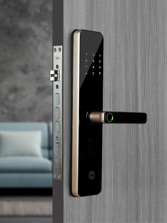 YDME 200 NxT Digital Door Lock with fingerprint, PIN, Manual Keys, RFID Card - Gold